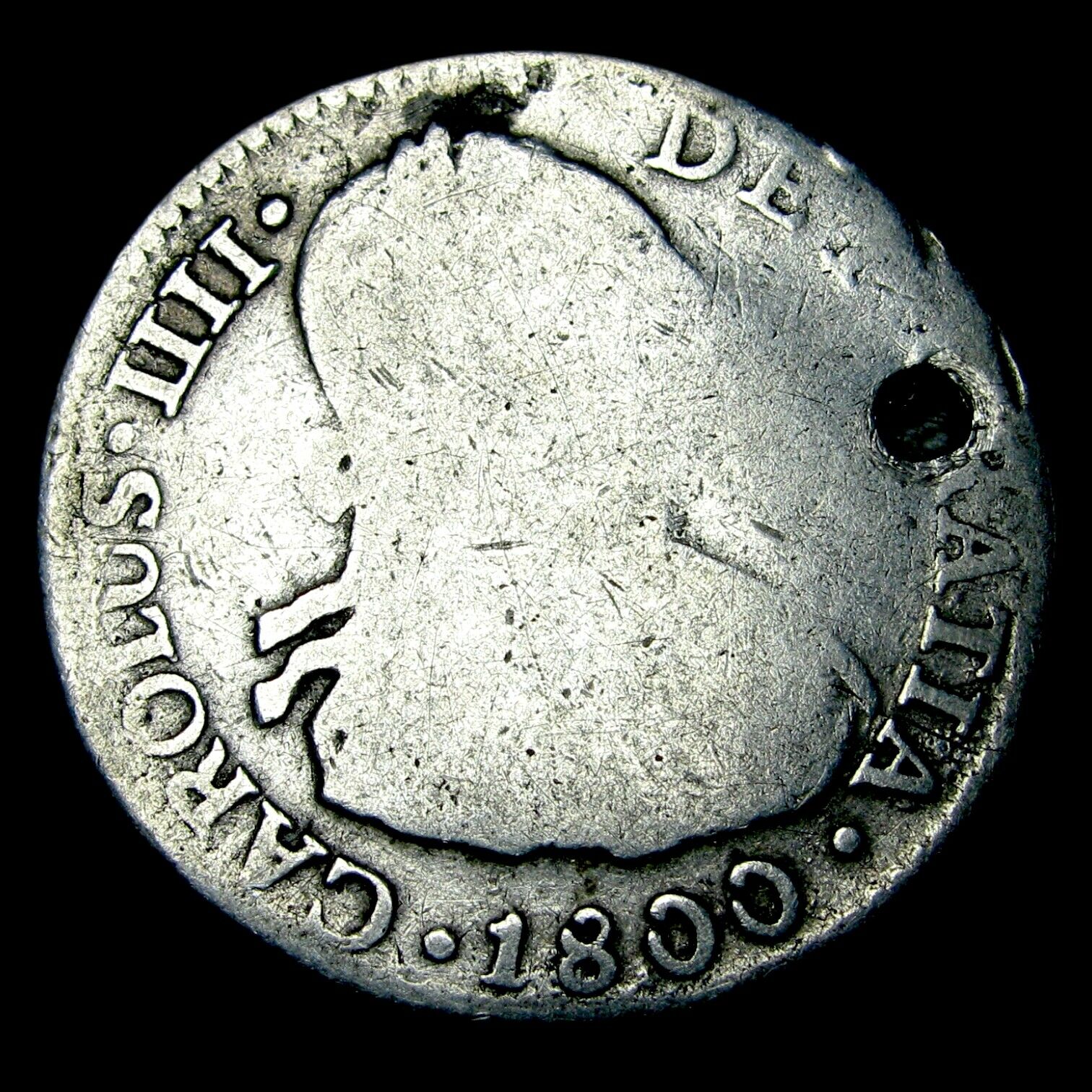 1800 Mexico 2 Reales Silver Foreign Coin ---- Nice Details Holed ---- #t385